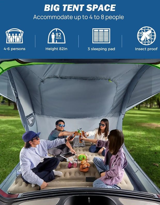 JOYTUTUS SUV Tent for Camping, Double Door Design, Waterproof PU2000mm Double Layer for 6-8 Person, Camping Outdoor Travel Prefe