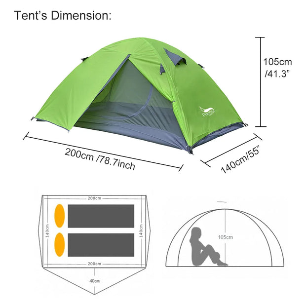 Desert&Fox Backpacking Tent 2 Person Aluminum Pole Lightweight Camping Tent Double Layer Portable Handbag for Hiking Travelling